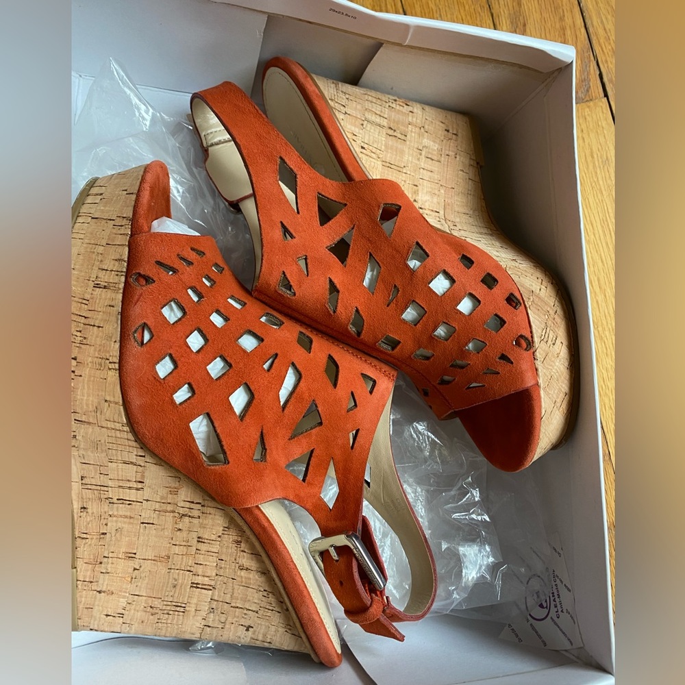 Calvin Klein Coral Suede Hilda Cork Wedge Sandals 7.5